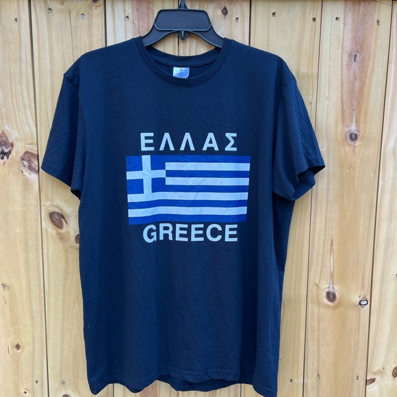 Greece Flag Black T-Shirt - Picture 1 of 1